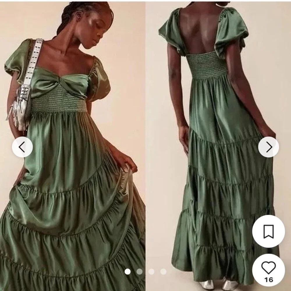NEW FREE PEOPLE SUNDRENCHED SILKY SATIN MAXI DRESS M L